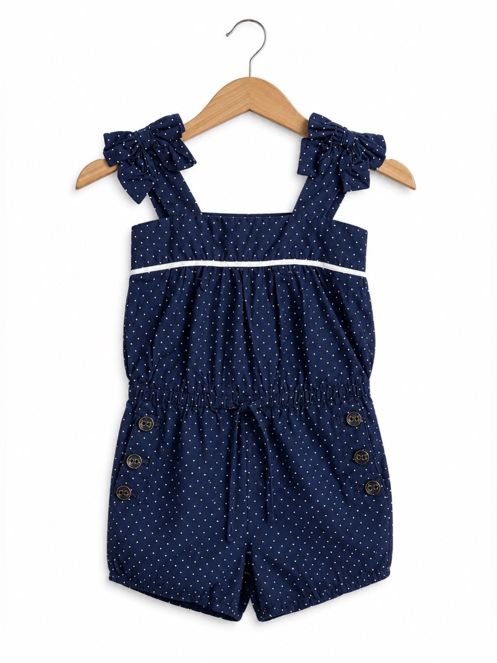 GAP Navy Blue Polka Dot Girl's Romper with Bow Straps 2T  Preppy Breathable